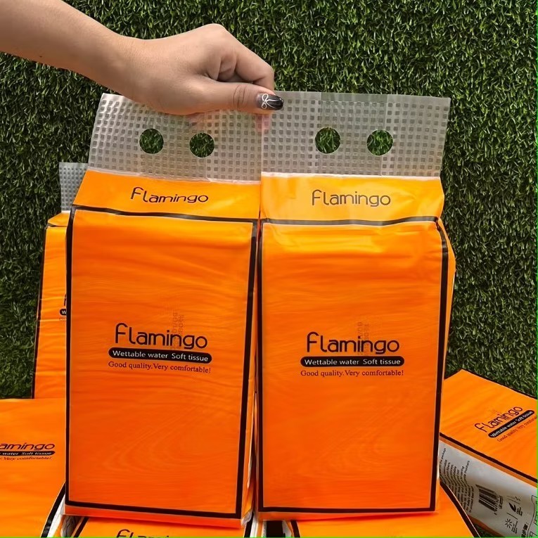 TISSUE ยกลัง ทิชชู่แบบดึง ทิชชู่แขวน กระดาษทิชชู่ ลาบูบู้ หนา 4ชั้น ซองส้ม ซองลาบูบู้
