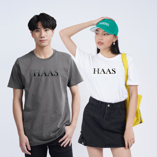 haas เสื้อยืดแขนสั้น unisex ผู้ชาย ผู้หญิง เทคนิคพิเศษ ลายสกรีนกำมะหยี่ SBSK2655