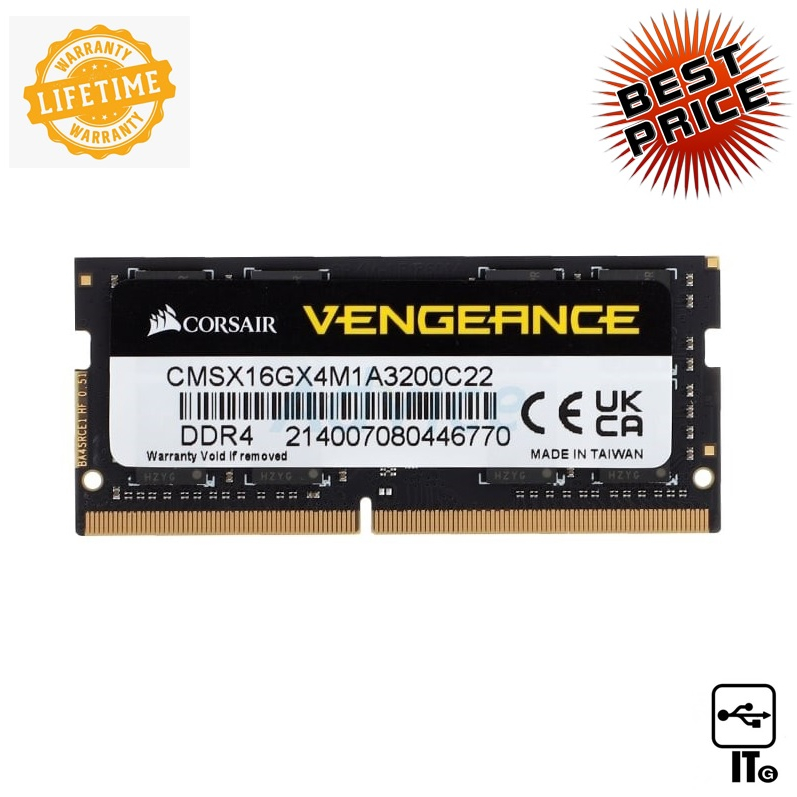 RAM DDR4(3200, NB) 16GB CORSAIR VENGEANCE (CMSX16GX4M1A3200C22) แรมสำหรับโน๊ตบุ๊คประกัน LT. NOTEBOOK