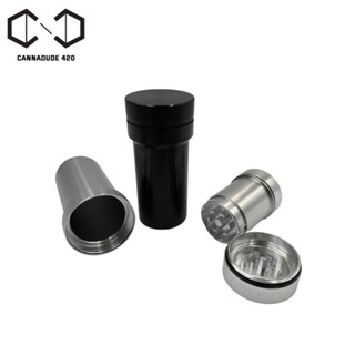 Grinder + Pill box ALUMINUM GRINDER WITH STORAGE CONTAINER ONE TO MORE KIT ที่บดสมุนไพร เครื่องบด + กระปุก