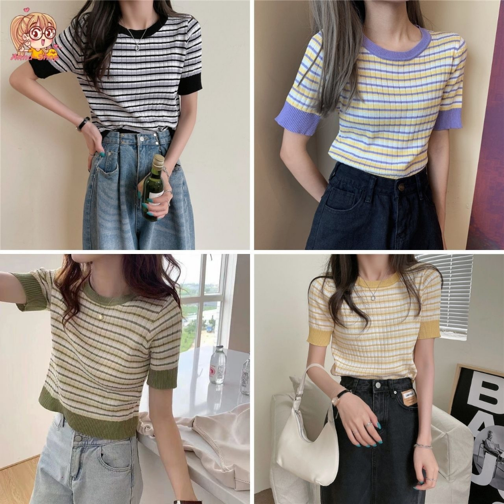 annacny เสื้อไหมพรมแขนสั้น จั้มเอวครบสี สวยน่ารัก ใส่สบาย พร้อมส่ง TS326