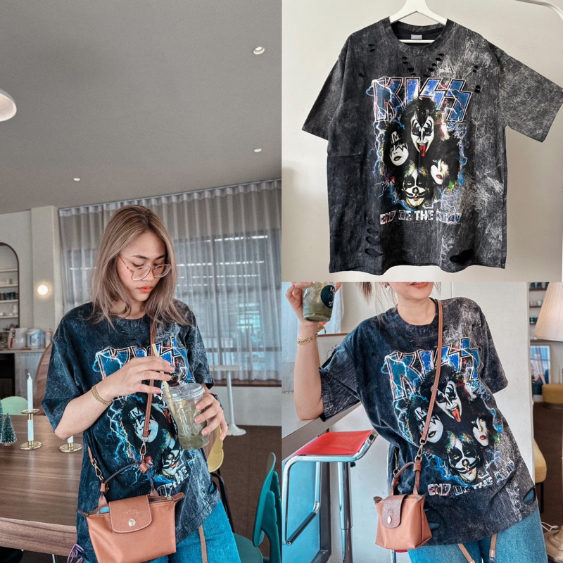 เสื้อผ้าฟอก งานวินเทจแต่งขาดเซอร์ๆ ลายKคิด อก46.-