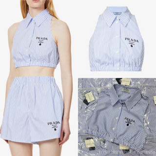 PD stripe crop shirt🦋(330฿ฟรีส่ง) เสื้อเชิ้ตแขนกุดทรงครอป ขอบเอวสม็อคยางยืด รุ่นสุดฮิตคนตามหาเยอะมาก ทรงนี้ใส่แล้วน่ารัก