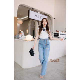 Lalisa999ราคาถูกที่สุด!! Camellia Boutique เสื้อยืดปักดอกคามิเลีย + กางเกงยีน