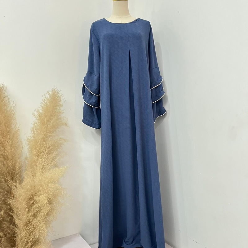 M10 ชุดเดรสอิสลามผู้หญิง ขนาด(ฟรีไซด์ )แต่งจีบ อก แขนกุ๊นกุหลาบ อาบายามุสลิม อิสลาม เสื้อผ้ามุสลิม ช