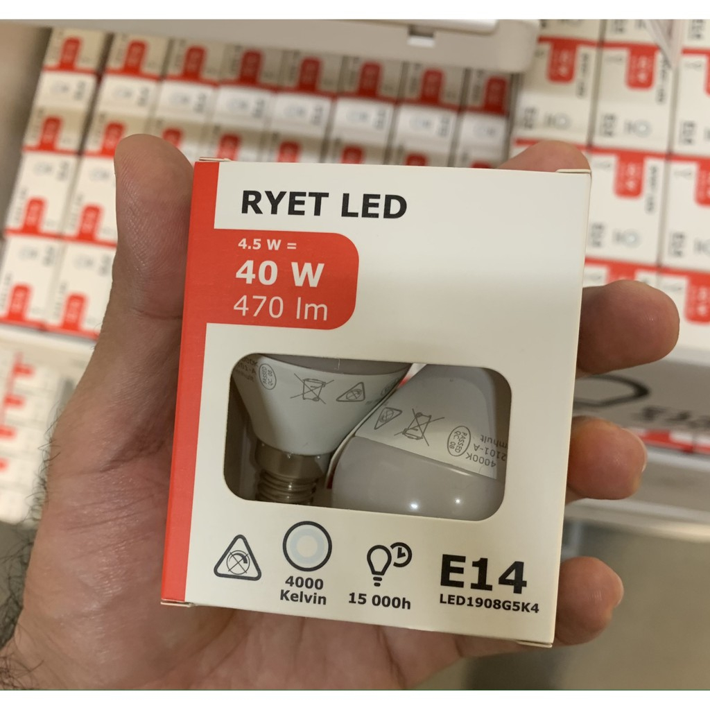 IKEA หลอดไฟ LED SOLHETTA RYET E14 แสงสีขาว ขาวเหลือง หลอดใส้ หลอดเกลียว ประหยัดไฟ