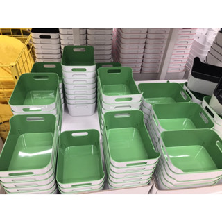 IKEA VARIERA วาเรียร่า กล่องพลาสติกขาว เคลือบมัน  ดำ ขาว เทา เขียว ซ้อนเก็บได้ 24x17ซม