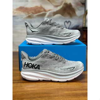 HOKA ONE ONE Clifton 9 Misty grey gentleman Woman ของแท้ 100 % style รองเท้าแตะ