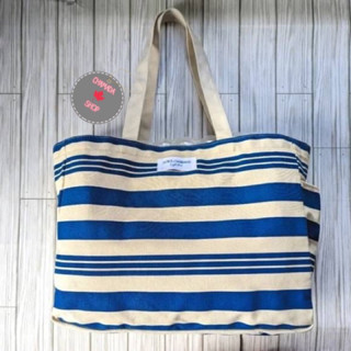 Dolce &amp; Gabbana Light Blue Striped Beach Canvas Tote Bag💙🤍แท้💯