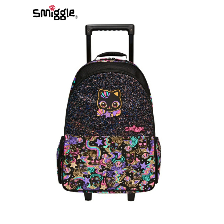 Smiggle Trolley Backpack With Light Up Wheels กระเป๋าล้อลากสมิกเกอร์  ลาย ล้อลาก-เเมวดำ ขนาด 18” พร้อมส่งในไทย