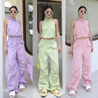 Nylon cargo set🍬(550฿ฟรีส่ง) ชุดเซทสุดชิค ที่ใส่คู่กัน หรือแยกชุดกันก็สวยไปหมด เสื้อคอเต่ามีซิปหลัง กางเกงคาร์โก้ glam