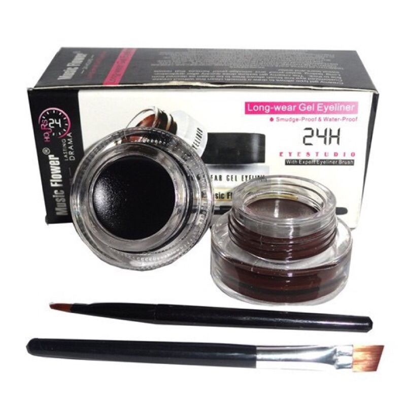 เจลเขียนคิ้ว เจลอายไลเนอร์ 2 ตลับกันน้ำ ติดทน 24 ชม. Music Flower 24 Hours Longwear Gel Eyeliner  เข