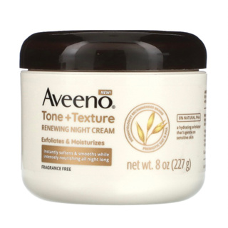 Aveeno Tone + Texture Renewing Night Cream With Prebiotic Oat, Gentle Cream Exfoliates &amp; Moisturizes Sensitive Skin 8 Oz