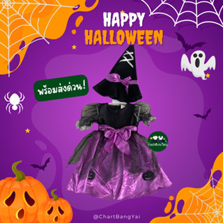 💜พร้อมส่งด่วน!🎃 ชุดแม่มดฮาโลวีนเด็กหญิง ชุดเดรสแม่มดเด็ก ชุดเซ็ตพร้อมหมวกกำมะหยี่