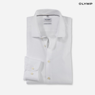 OLYMP GREEN CHOICE Garment Washed Level Five Shirt เสื้อเชิ้ตชายรักษ์โลก สีขาว ทรงพอดีตัว ยืดหยุ่นได้ดี รีดง่าย