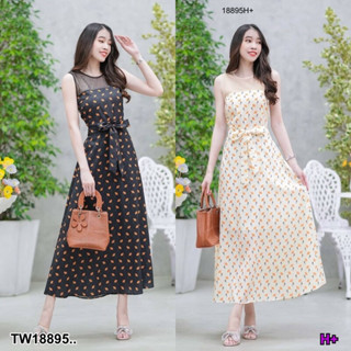 TW18895  Maxi dress แต่งซีทรูสวย Maxi dress