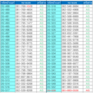 2.ซิมเติมเงิน เลือกเบอร์ในรูปค่ะ เบอร์สวย เบอร์จำง่าย สมัครโปรเน็ต 4,15,20 Mbps ได้ค่ะ AIS DTAC TRUE