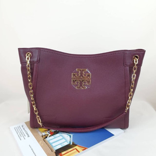 🎀 (สด-ผ่อน) กระเป๋าถือสีแดง 39057 Tory Burch Britten  - Small Slouchy Leather Tote