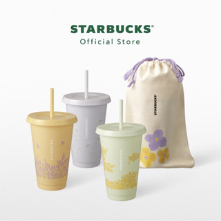 Starbucks Reusable 3colours Flower W/Carrier Cold Cup เซตทัมเบลอร์สตาร์บัคส์รียูสเอเบิ้ล