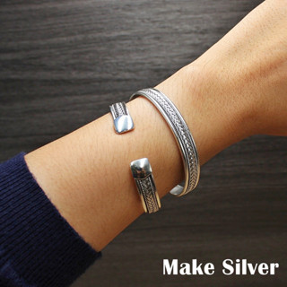 MaKe Silver กำไลมือรูปทรงตัวcแบน ลายเปีย กำไลลายเปียทัก กำไลข้อมือเงินแท้92.5% แถมฟรีน้ำยาล้างเงิน 30ml