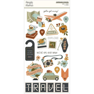 Here &amp; There Chipboard Stickers 6"X12" สติกเกอร์