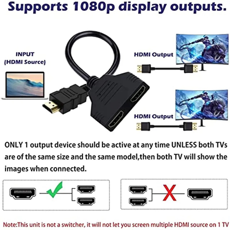 HDMI Splitter 1/2 1080P HD เอาต์พุตการซิงโครไนซ์เสียงและวิดีโอ Plug And Play Converter