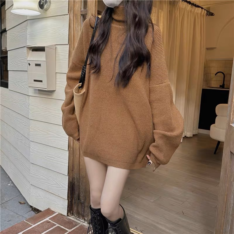 (พร้อมส่ง!) สเวตเตอร์คอเต่าเกาหลี ทรง oversize สีเรียบสวย แมทช์ชุดง่าย
