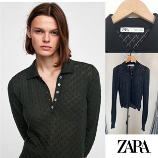 เสืัอแขนยาวถัก สีดำ POINTELLE KNIT TOP - Black | ZARA แท้