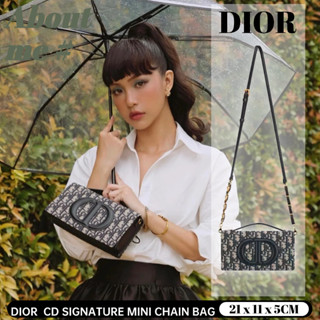 ดิออร์ 👜Dior CD SIGNATURE Mini Chain Bag👜 กระเป๋า Messenger สำหรับสุภาพสตรี