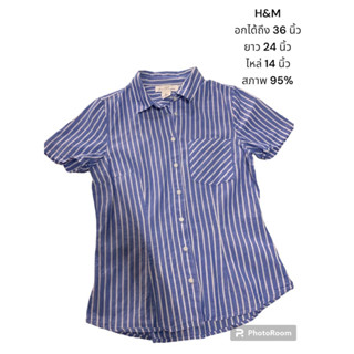 H&amp;M เสื้อเชิ้ตแขนสั้นหญิง อก 36 นิ้ว เกือบใหม่