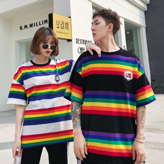 ❤️ส่งจากไทย❤️ เสื้อยืดลายทาง เสื้อสีรุ้ง oversize ผ้านุ่ม ใส่สบาย ใส่ได้ทั้งหญิง-ชาย พร้อมส่ง ST43