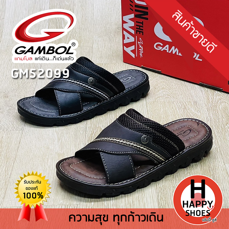 [🥇ของแท้100%🚚ส่งเร็ว🔢เบอร์40-44] GAMBOL รองเท้าสวมหนังชาย รองเท้าแตะหนังชาย ใส่เล่น รุ่น GM52099 หล่อ นุ่มเบา สบายเท้า