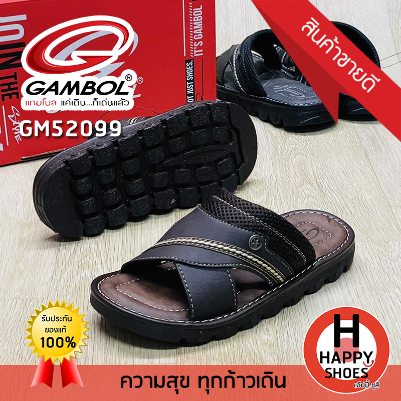 [🥇ของแท้100%🚚ส่งเร็ว🔢เบอร์40-44] GAMBOL รองเท้าสวมหนังชาย รองเท้าแตะหนังชาย ใส่เล่น รุ่น GM52099 หล่อ นุ่มเบา สบายเท้า