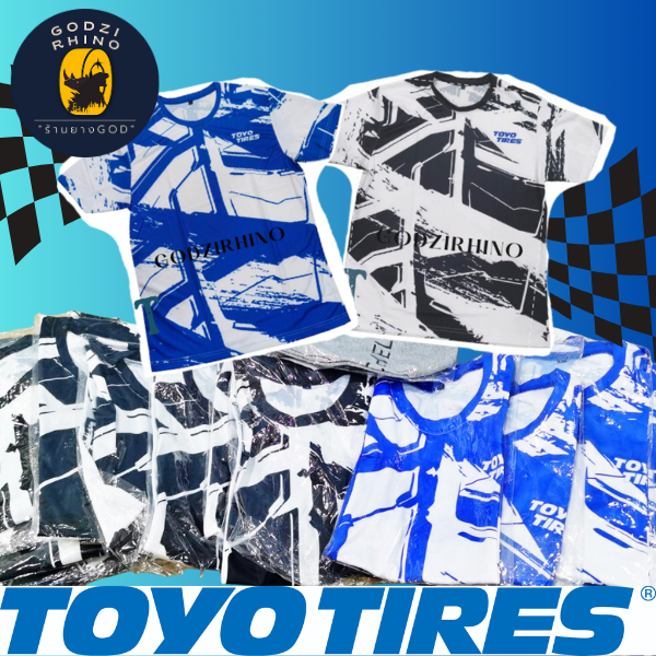 TOYO TIRES เสื้อยืดคอกลมพรีเมี่ยม (สีน้ำเงิน/สีดำ) ผ้ากีฬา ไซส์ L อก 38, XL อก 42, 2XL อก 44✨