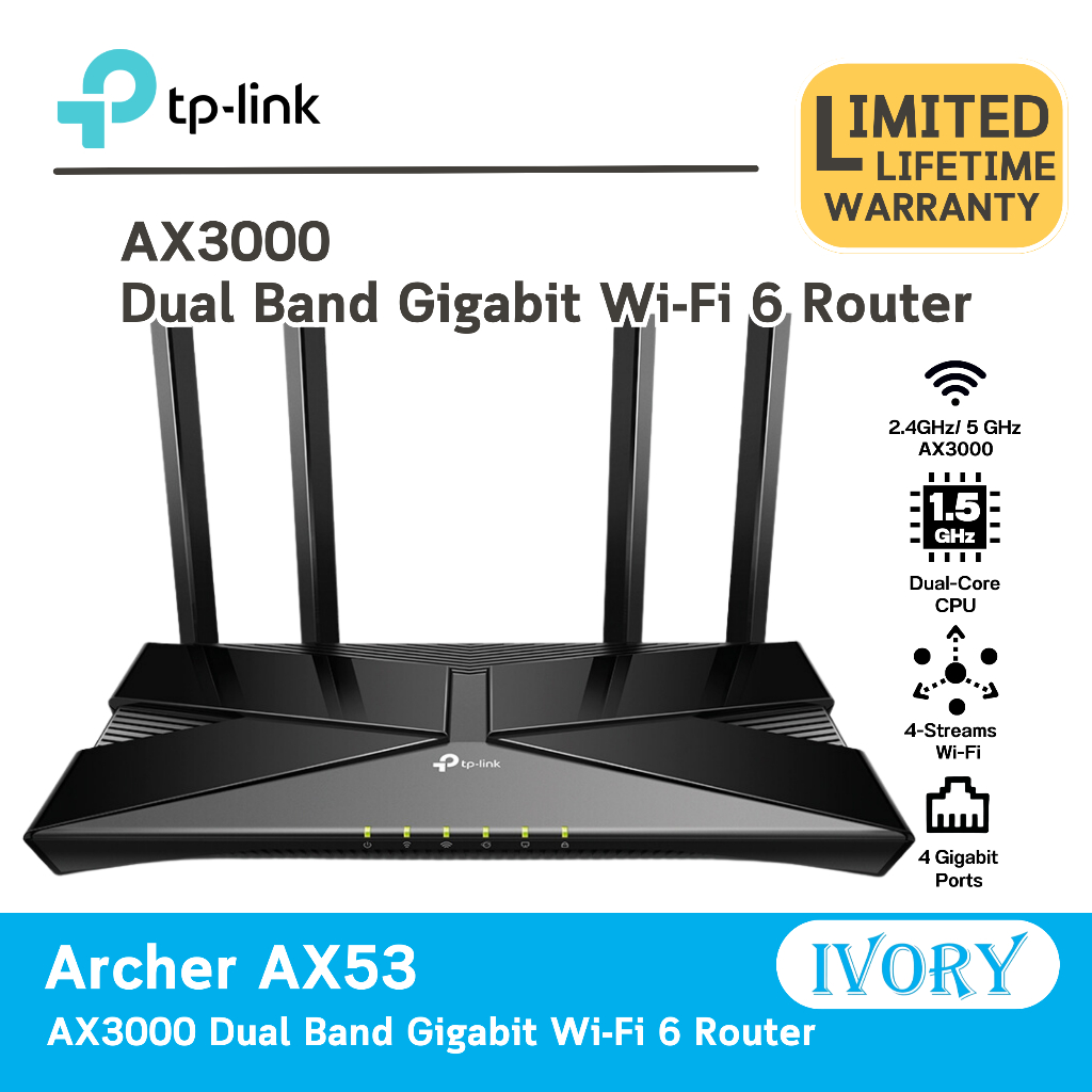 TP-Link Archer AX53 AX3000 Dual Band Gigabit Wi-Fi 6 Router AX53/ivoryitshop
