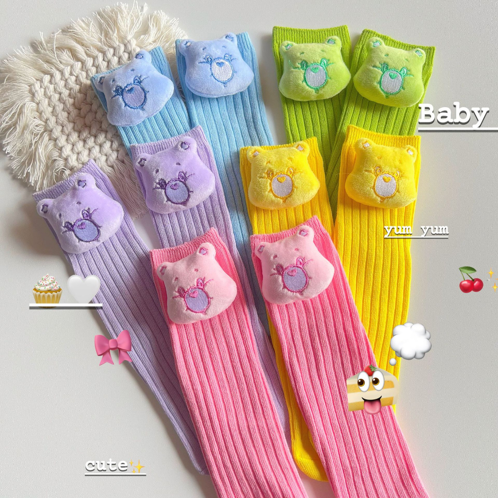NT Baby-028 (สินค้าพร้อมส่ง) ถุงเท้าคอลเลคชั่นใหม่2023 ถุงเท้ายาวลายตุ๊กตาแคร์แบร์ สีสันหลากหลายสี ถุงเท้าสำหรับเด็ก