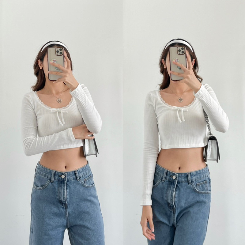 Lalapis | DIANA TOP  เสื้อแขนยาวแต่งโบว์ลูกไม้ ราคา ถูกที่สุด ดีลบีเคเค แกลเลอรีภาพที่ 5