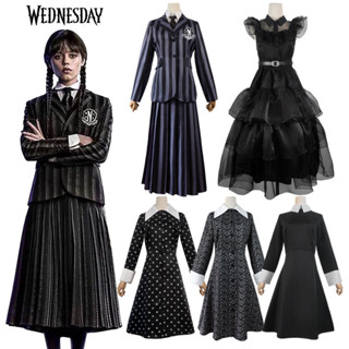 ชุด wednesday addams ชุดเวนส์เดย์ ชุดคอสเพลย์ น้อง3-8ปี พร้อมส่ง