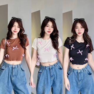 crop..shop ป้ายSHEENY Bow Bow crop พร้อมส่งเวียดนาม เวียดใจ  โบว์กำมะหยี่ น่ารักงุงิ ฟิลสาวเวียดนาม ลูกผสมy2k งานดีมาก