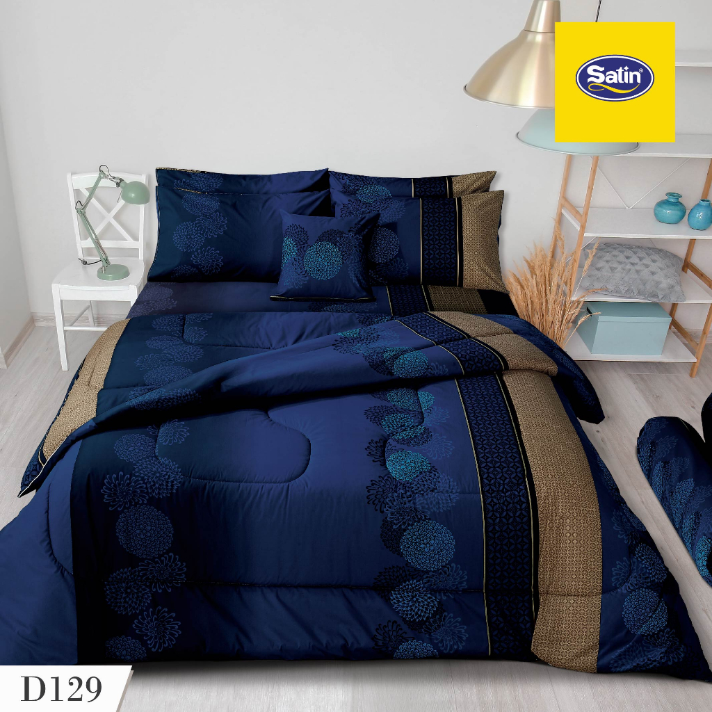 [New arrival] SATIN CLASSIC ชุดผ้าปูที่นอน 6 ฟุต 5 ชิ้น + ผ้านวมขนาด100"x90" NATURAL BEAUTY NIGT2
