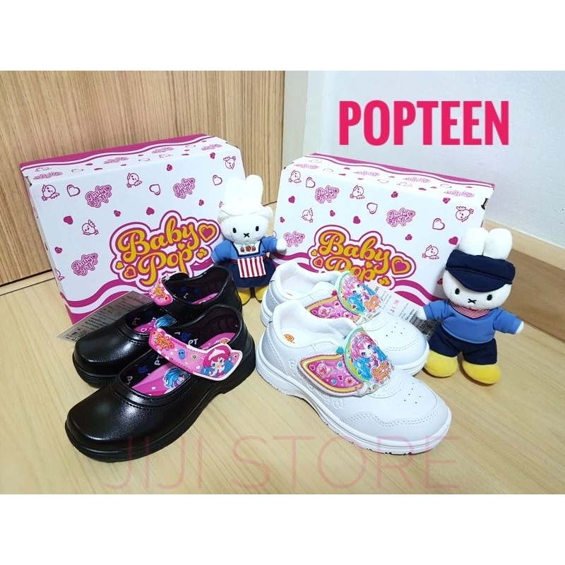 Popteen รองเท้านักเรียนหญิงป๊อปทีน รองเท้านักเรียนอนุบาลหญิงสีดำ สีขาว รุ่น Baby Pop (444/555) ไซส์ 26 - 32