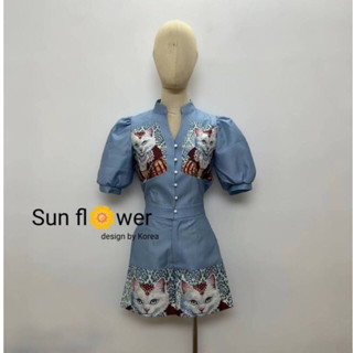 ❌พร้อมส่งS,2XL❌Sun flower เซ็ท2ชิ้นแมวรวย เสื้อคอปีนแขนพองๆกระดุมหน้า+กางเกงขาสั้น สวยน่ารักมาก งานกระแส ตามหาหนักมาก