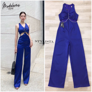 Code : M9 Stylista Jumpsuit จั๊มสูทขายาวแขนกุดเว้าใต้อก สีน้ำเงิน สำหรับผู้หญิง ไซส์ Xs-L