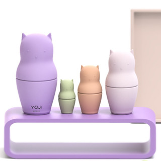 ชุดของเล่นเสริมพัฒนาการเด็ก Lavender cat family แม่แมวลูกดก - food grade silicone stacker Toddler Girls Boys