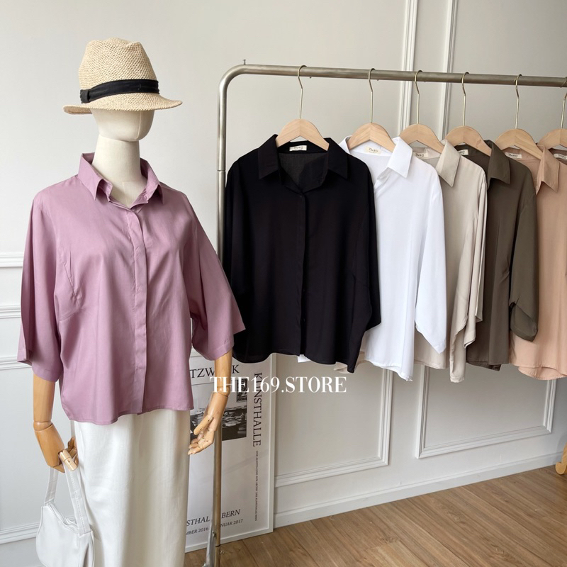 เสื้อครอปเชิ้ตผ้าสปัน Size ใหญ่อก 46 ใส่สบายมาก ไม่เก็บความร้อน ควรมีติดตู้เอาไว้