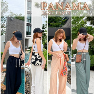 Panama basic pants - กางเกงขายาว ใส่สบายๆ เอวสูง ขอบเอวแต่งระบาย พร้อมเชือกผูกปรับระดับได้จริง มีกระเป๋า 2 ข้าง