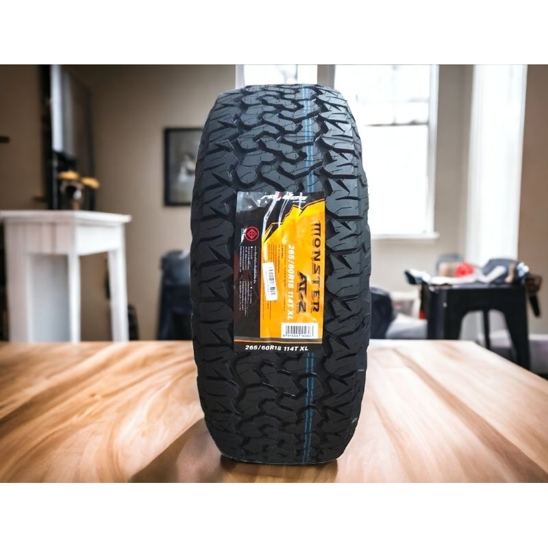 265/60R18 MONSTER  AT-2 เหมาะสำหรับรถวิ่งถนนราดยางและถนนลูกรัง ยางใหม่ปี20​26ราคาต่อ1เส้นมีบริการเก็บเงินปลายทาง