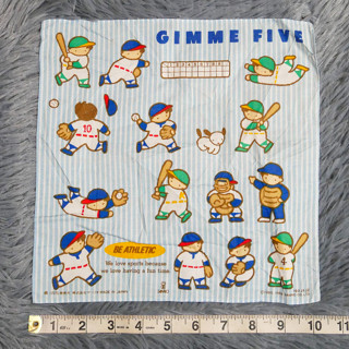 ผ้าเช็ดหน้า ลาย การ์ตูนเบสบอล GIMME FIVE ผ้าเช็ดหน้ามือสอง