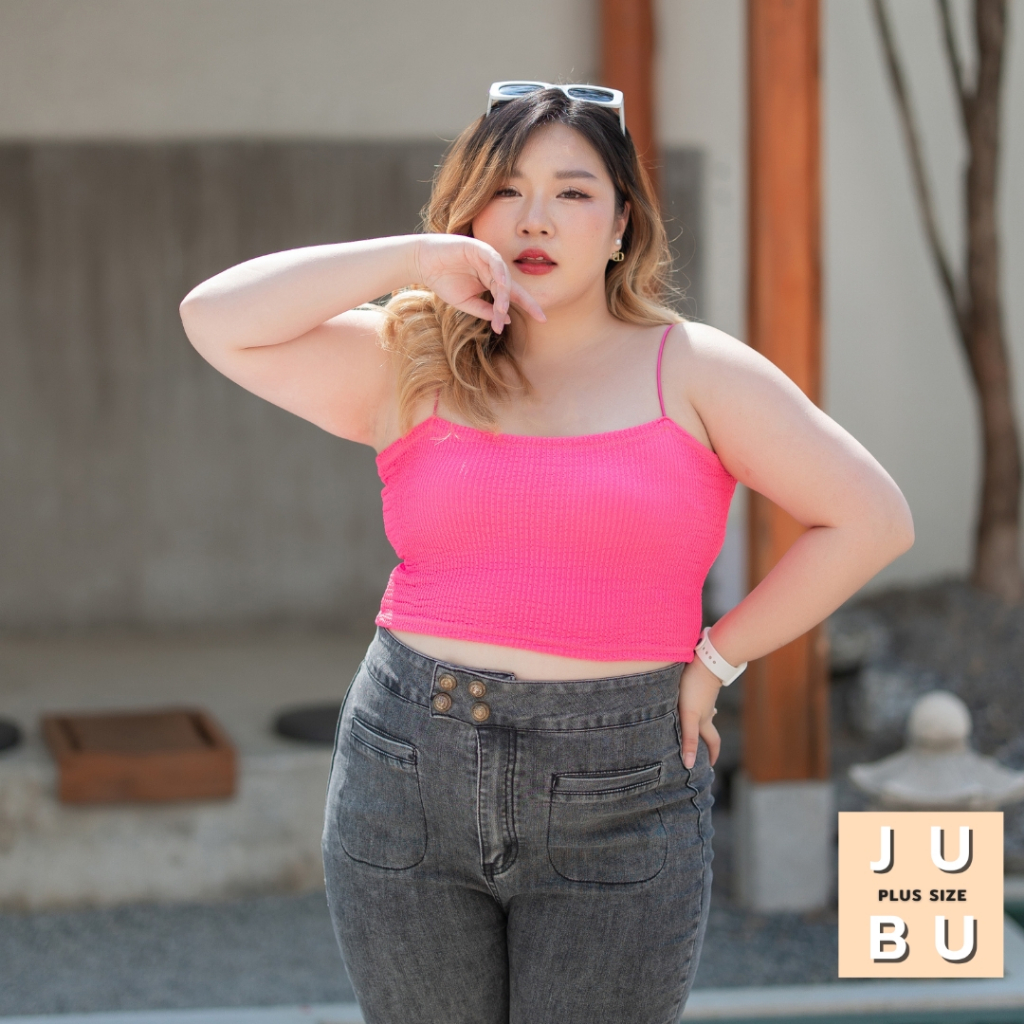 ส่งด่วน!🛵SALE! เสื้อครอปสายเดี่ยว(ไม่มีฟองน้ำ)สายสปาเก็ตตี้ ผ้าลอนมาม่า เสื้อสาวอวบ อก35-52นิ้ว# 509 - รูปที่ 4