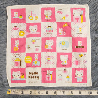 ผ้าเช็ดหน้า ลาย คิตตี้และสิ่งของ ตารางสีชมพู Hello Kitty ผ้าเช็ดหน้ามือสอง